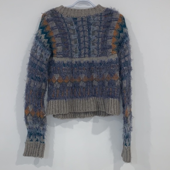 FREE People Blue Wool Alpaca Nordic Party Fuzzy Cardigan Size Medium - Picture 9 of 12